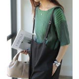 グレー×グリーン | サマーニット リブ 配色 | HUG.U