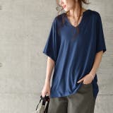ディープブルー | Tシャツ レディース 半袖 Vネック 冷感 オーバーサイズ トップス 白T レ | HUG.U