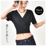 ブラック | カットソー Tシャツ レディース 大きいサイズ トップス Vネック 半袖 カシ | HUG.U