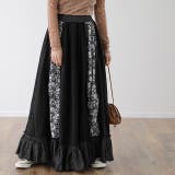 ブラック | ロングスカート 花柄 スカート フリルスカート デニムスカート レーススカート | HUG.U