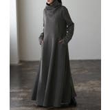 グレー | ワンピース レディース  長袖 オフタートル フレア 小顔 お呼ばれ ロングワ | HUG.U