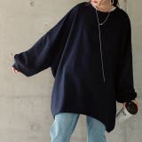 ネイビー | トレーナー レディース スウェット 薄手 大きいサイズ 無地 ビッグサイズ 長 | HUG.U