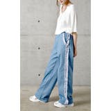 デニム パンツ ワイドパンツ 大きいサイズ ストレートパンツ フリル ジーンズ | HUG.U | 詳細画像3 