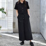 ブラック | オールインワン レディース サロペット ワイドパンツ 大きいサイズ 半袖 シャ | HUG.U
