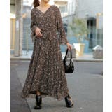 裏起毛ブラウン(レギュラー) | ワンピース シフォン 着痩せ ロングワンピース ロング ワンピ 花形 大きいサ | HUG.U