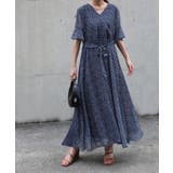 通常ネイビーガーデン(レギュラー) | ワンピース シフォン 着痩せ ロングワンピース ロング ワンピ 花形 大きいサ | HUG.U