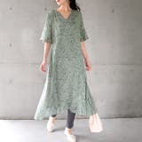 通常スモーキーグリーン(レギュラ) | ワンピース シフォン 着痩せ ロングワンピース ロング ワンピ 花形 大きいサ | HUG.U
