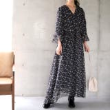 裏起毛ネイビー（レギュラー） | ワンピース シフォン 着痩せ ロングワンピース ロング ワンピ 花形 大きいサ | HUG.U