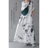 ワンピース レディース 秋 ロングワンピース 半袖 タイダイ柄 Tシャツワンピ | HUG.U | 詳細画像4 