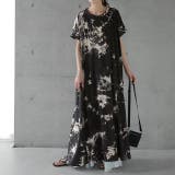 ブラック | ワンピース レディース 秋 ロングワンピース 半袖 タイダイ柄 Tシャツワンピ | HUG.U