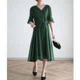 グリーン | ワンピース 結婚式 ロングワンピース シフォン パーティードレス 半袖 レディ | HUG.U