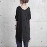 ブラック | トップス レディース チュニック Uネック Tシャツ シフォン カットソー 七 | HUG.U