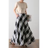 スカート ブロックチェック ロングスカート フレア Aライン ボトムス チェッ | HUG.U | 詳細画像3 