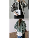 カーディガン レディース トップス ボーダー パール 長袖 ショート ぽわん袖 | HUG.U | 詳細画像19 