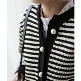 カーディガン レディース トップス ボーダー パール 長袖 ショート ぽわん袖 | HUG.U | 詳細画像7 