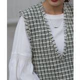 ベスト レディース トップス ツイード ジレ レイヤード 深V ツイードベスト | HUG.U | 詳細画像7 