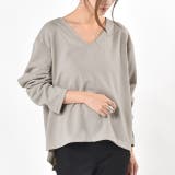 オートミール | ロンT レディース 長袖 トップス Vネック カットソー 無地ロングTシャツ | HUG.U