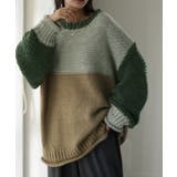 グリーン×ベージュ | ニット レディース ハンドメイド | HUG.U