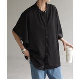 ブラック | シャツ 楊柳 ノーカラー | HUG.U