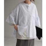 ブルーストライプ | シャツ フレア袖 体型カバー | HUG.U