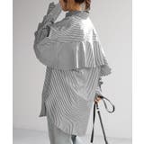 ブラック | シャツ ストライプ バックフリル | HUG.U