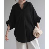 ブラック | ブラウス 楊柳 キーネック | HUG.U