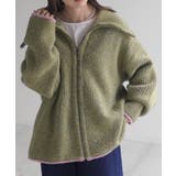 グリーン×ソフトピンク | ニット 小顔 パーカー | HUG.U