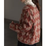 レッド×グレージュ | カーディガン チェック シャギー | HUG.U