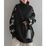 ブラック×グレー | ニット ジャガード 花柄 | HUG.U