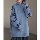 アイスブルー×ネイビー | ニット ジャガード 花柄 | HUG.U