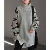 グレー×ブラック | ニット ジャガード 花柄 | HUG.U