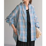 ライトブルー×コーラルオレンジ | シャツ チェック柄 レディース | HUG.U