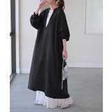 ブラック | ワンピース 深V ぽわん袖 | HUG.U