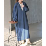 ディープブルー | ワンピース 深V ぽわん袖 | HUG.U