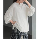 ホワイト | ブラウス ぽわん袖 ノーカラー | HUG.U