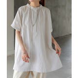 ナチュラルベージュ | シャツ ストライプ ノーカラー | HUG.U