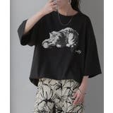 ブラック | カットソー 猫 Tシャツ | HUG.U