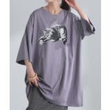 アッシュパープル | カットソー 猫 Tシャツ | HUG.U