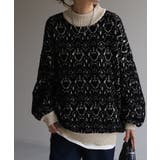 ブラック | ニット ダマスク柄 セーター | HUG.U
