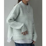 アッシュブルー | ニット シャツ 重ね着風 | HUG.U