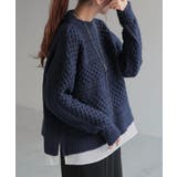 ネイビー | ニット シャツ 重ね着風 | HUG.U