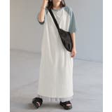 アッシュブルー×アイボリー | ワンピース Tシャツ ロゴ | HUG.U