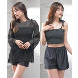 クロ×チャコール | 水着 ３点セット トップス | Honeys