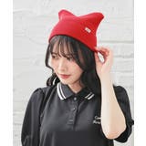 レッド | 帽子 ニット帽 ネコ耳 | Honeys