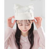 アイボリー／ネコ | 帽子 ニット帽 リボン付き | Honeys