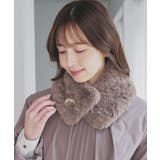 ブラウン | ティペット ブローチ付き フェイクファー | Honeys