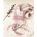 ピンクチェック | マフラー 太フリンジ チェック柄 | Honeys