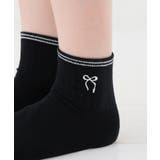 クロ／リボン | 靴下 ソックス ライン入り | Honeys