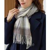 グレー×アイボリー | マフラー ウール チェック柄 | Honeys