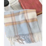 サックス×オフ | マフラー ウール チェック柄 | Honeys